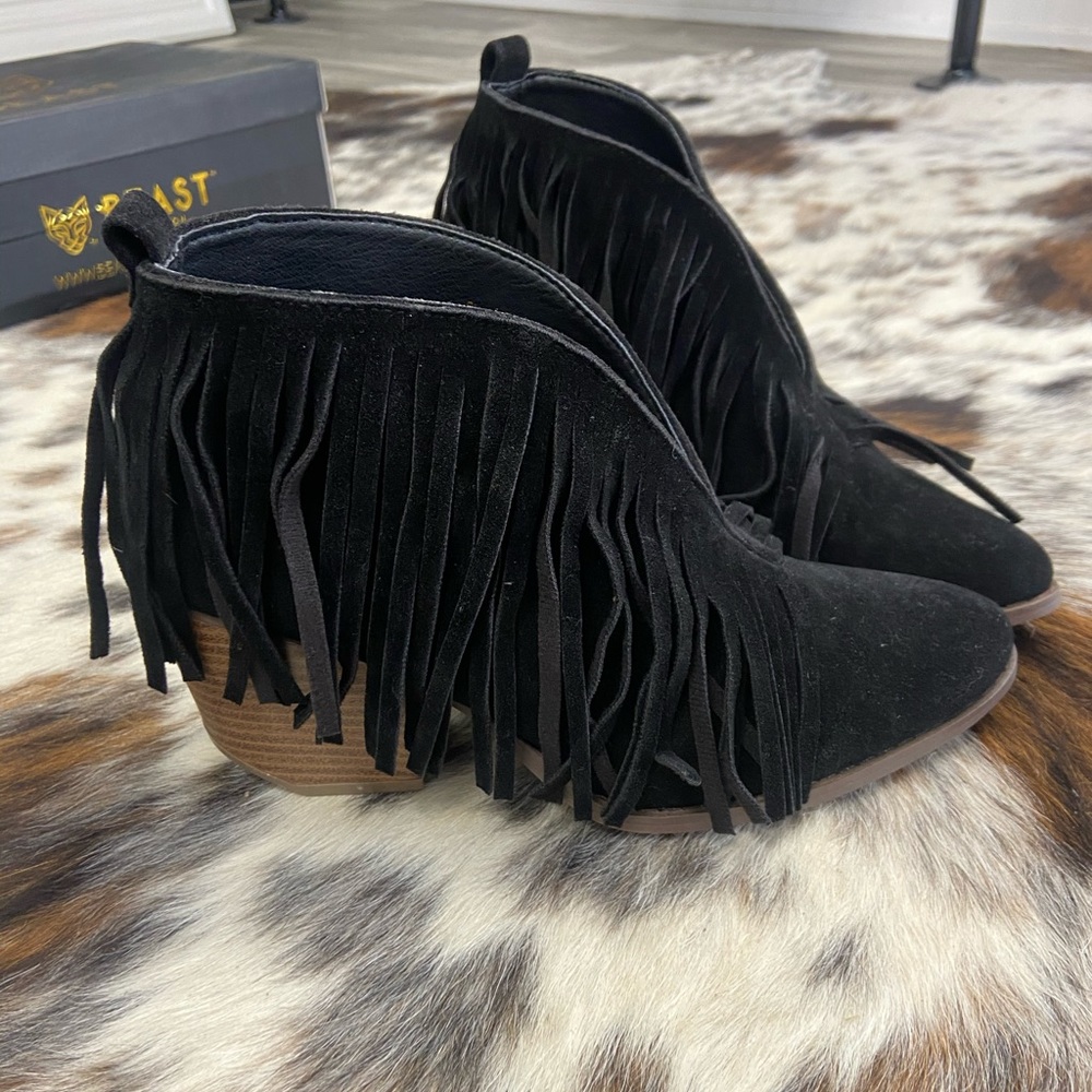 Black Fringe Booties